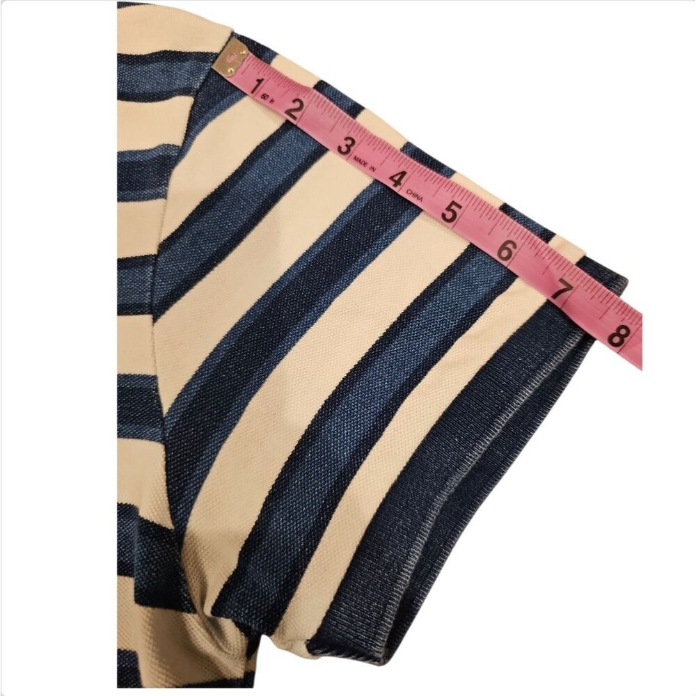 Striped Polo Shirt For Men Navy & Cream Short Sleeve Casual Wear Collared Neck W - Picture 5 of 10